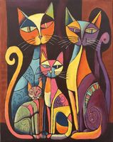 Gemälde auf Leinwand: Katzenfamilie.  Handgemalt. Abstrakt